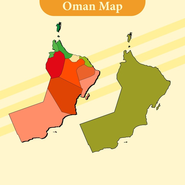 Vecteur carte vectorielle de l'oman avec des lignes de régions et de villes et toutes les régions complètes