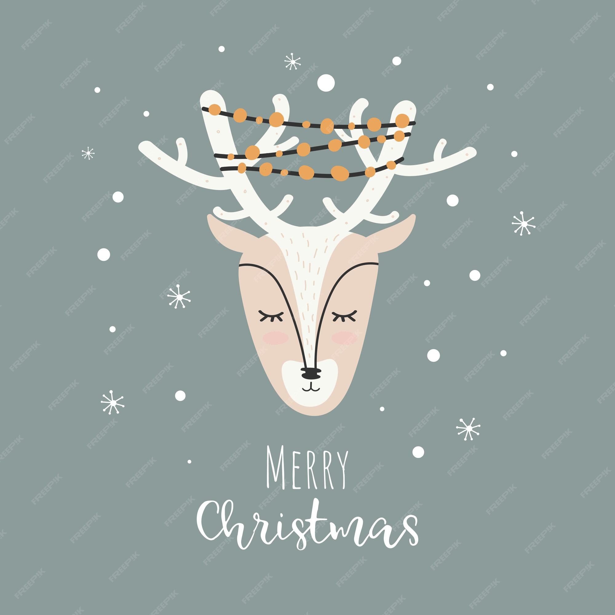 Carte Vectorielle Avec Rennes Pour Enfants Personnage Drôle Pour Noël