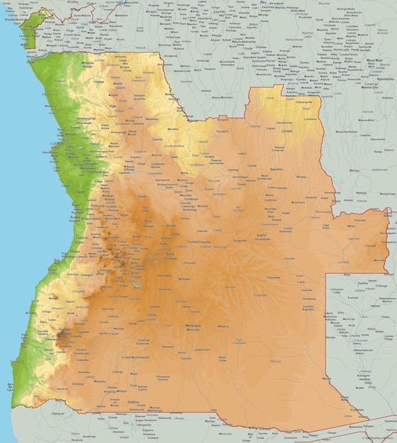 Vecteur carte vectorielle topographique de l'angola