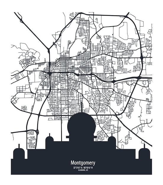 Carte Vectorielle De La Ville De Montgomery En Alabama Aux états-unis