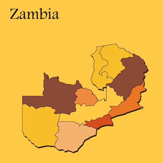 Vecteur carte vectorielle de la zambie avec des lignes de régions et de villes et toutes les régions complètes