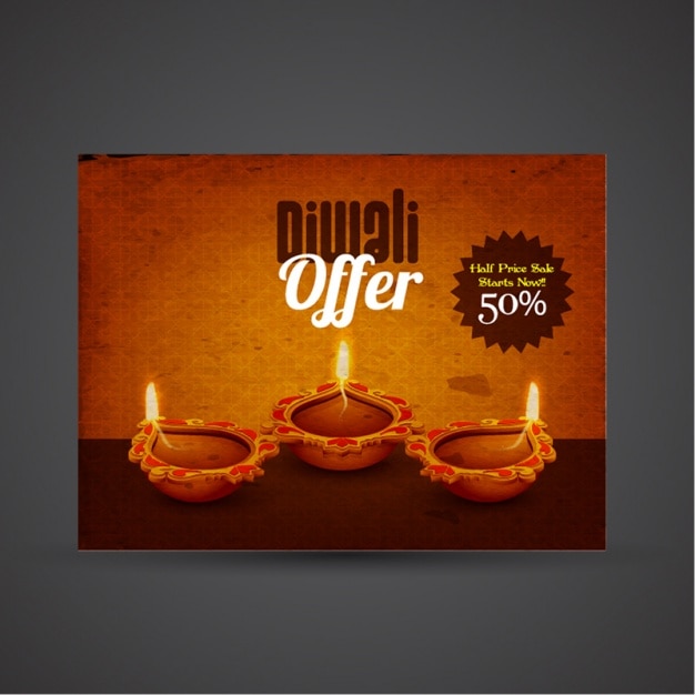Vecteur carte de vente avec trois bougies pour diwali