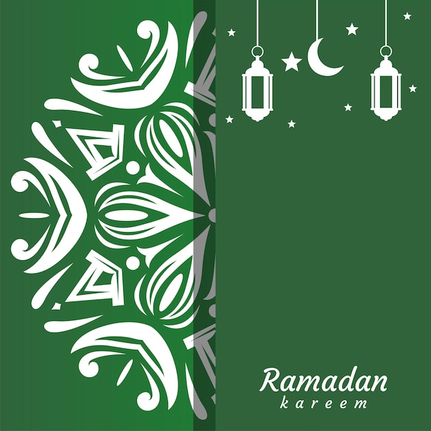 Vecteur une carte verte et blanche avec un motif ramadan et une lanterne et les mots ramadan.