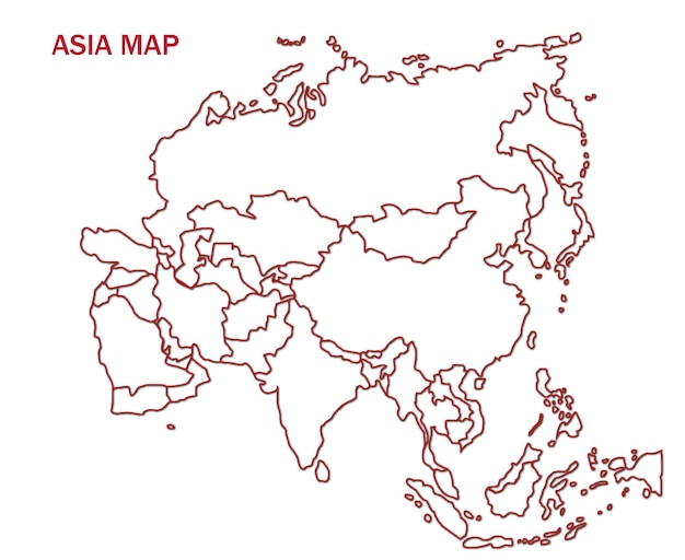 Vecteur carte vierge de l'asie carte muette imprimable de l'asie