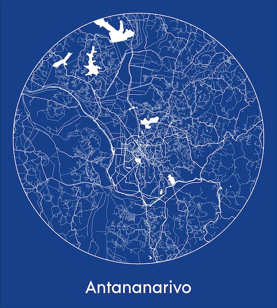 Vecteur carte de la ville antananarivo madagascar afrique bleu imprimé cercle rond illustration vectorielle
