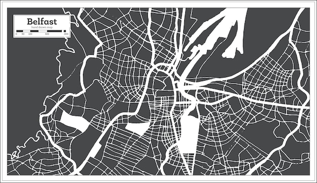 Carte De La Ville De Belfast En Grande-bretagne En Couleur Noir Et Blanc Dans Un Style Rétro Illustration Vectorielle De La Carte Muette