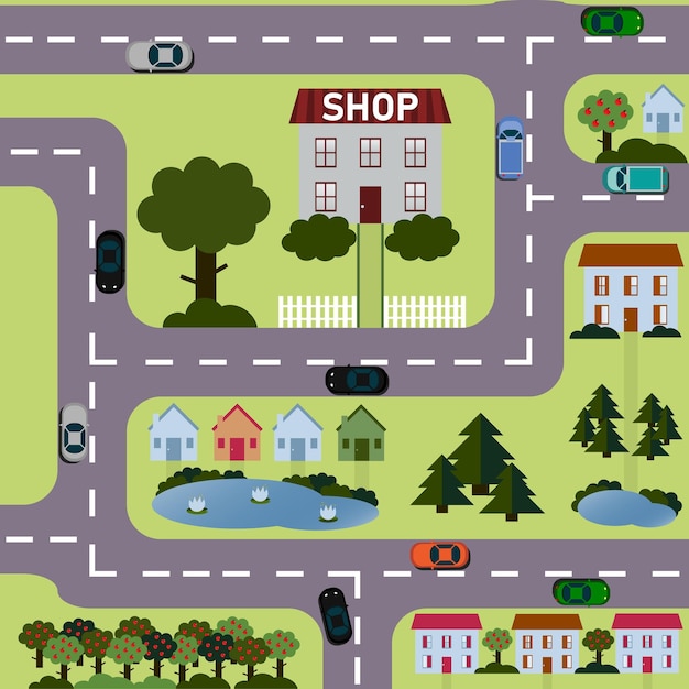 Carte de la ville carte illustration vectorielle de paysage urbain Éléments de conception de paysage urbain avec transport de parc routier