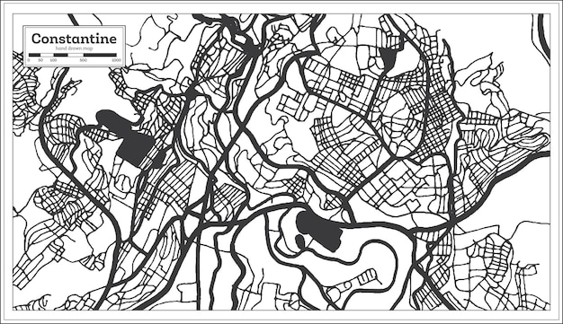 Vecteur carte de la ville de constantine algérie dans un style rétro en noir et blanc carte de contour de couleur