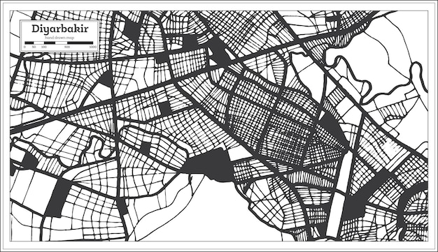 Carte de la ville de Diyarbakir Turquie en noir et blanc en style rétro Carte muette