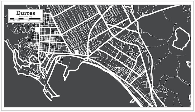 Carte De La Ville De Durres Albanie En Noir Et Blanc En Style Rétro Carte Muette