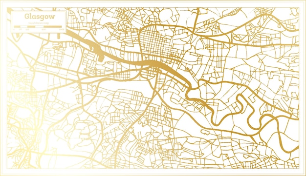 Carte De La Ville De Glasgow En écosse Dans Un Style Rétro En Couleur Dorée