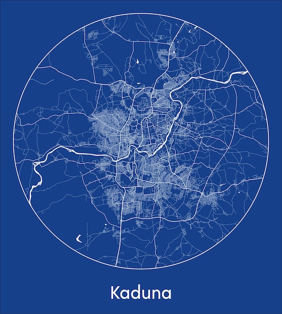 Vecteur carte de la ville kaduna nigeria afrique bleu imprimé cercle rond illustration vectorielle