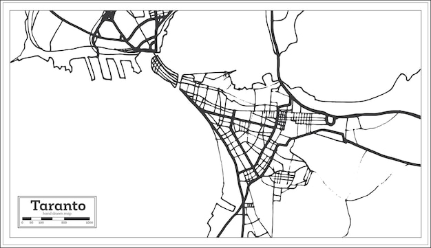 Carte De La Ville De Tarente Italie Dans Un Style Rétro. Carte Muette. Illustration Vectorielle.