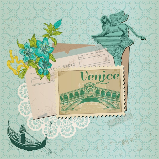 Carte Vintage De Venise Avec Timbres