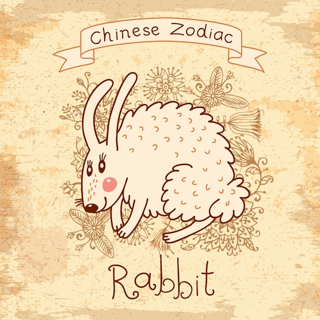 Carte Vintage Avec Zodiaque Chinois-lapin