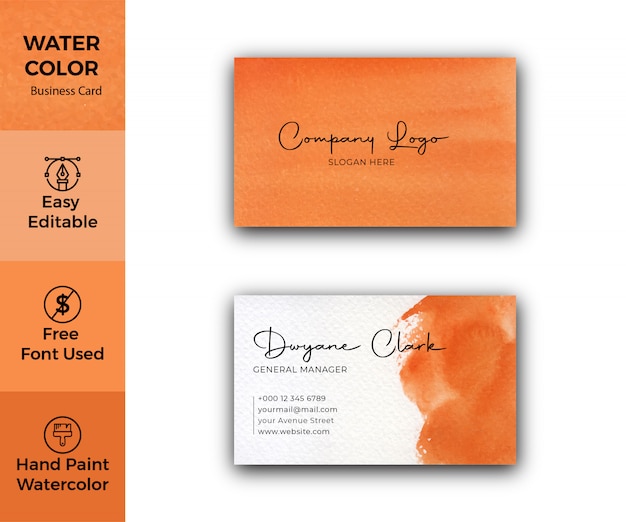 Carte de visite aquarelle orange