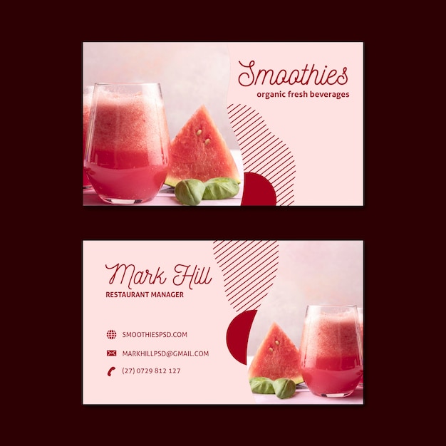 Vecteur carte de visite de barre de smoothies