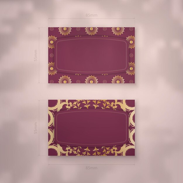 Carte de visite de couleur bordeaux avec motif mandala doré pour votre personnalité.