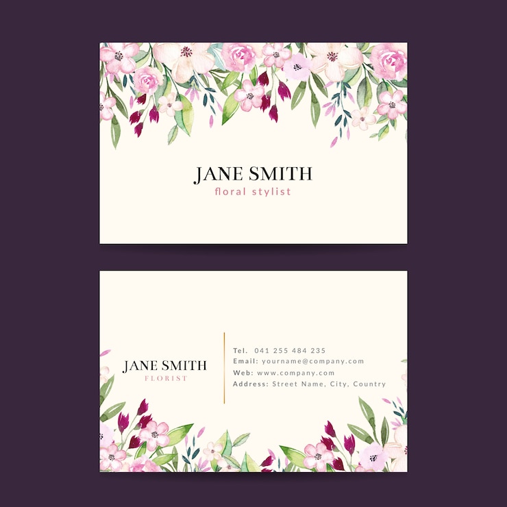 Vecteur carte de visite floral aquarelle