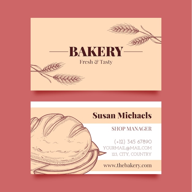 Vecteur carte de visite horizontale de boulangerie de gravure