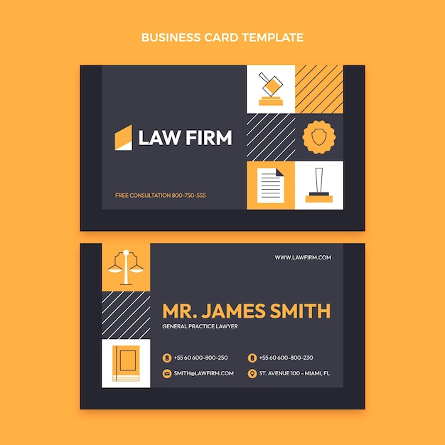 Carte de visite horizontale de cabinet d'avocats design plat