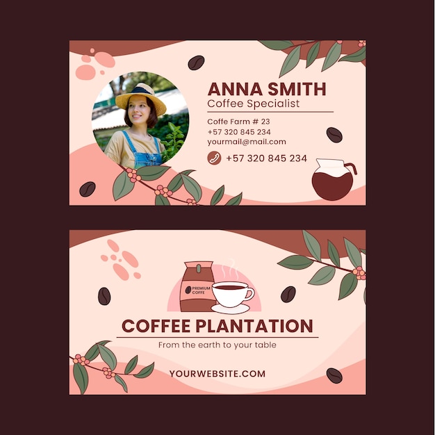 Vecteur carte de visite horizontale de plantation de café de texture