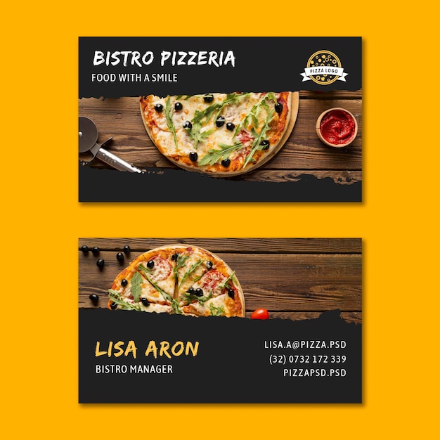 Carte de visite horizontale de restaurant de pizza