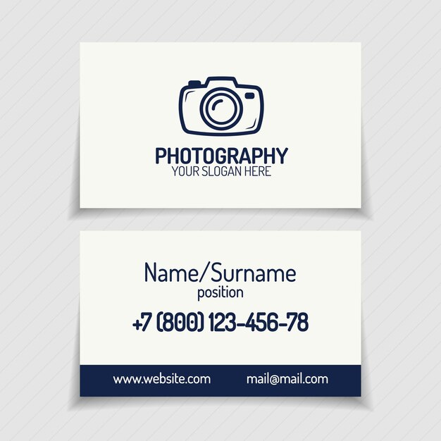 Vecteur carte de visite avec logo de photographie et silhouette de caméra de ligne de style pour l'utilisation de studio photo, l'éducation, le mariage et ainsi de suite illustration vectorielle