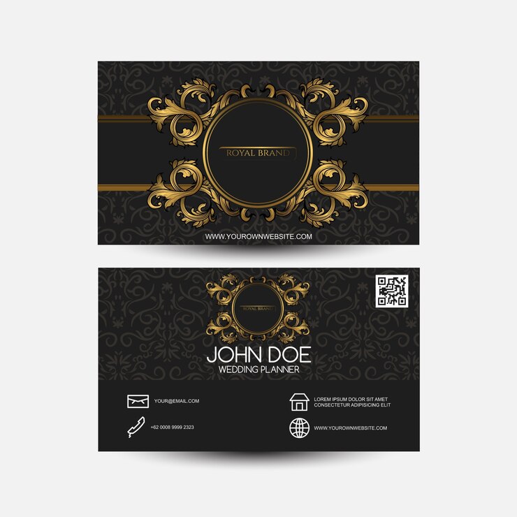 Carte de visite avec ornement d&#39;or et motif noir