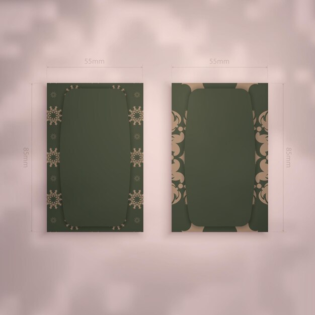 Vecteur carte de visite présentable en vert avec un motif marron abstrait pour votre personnalité.