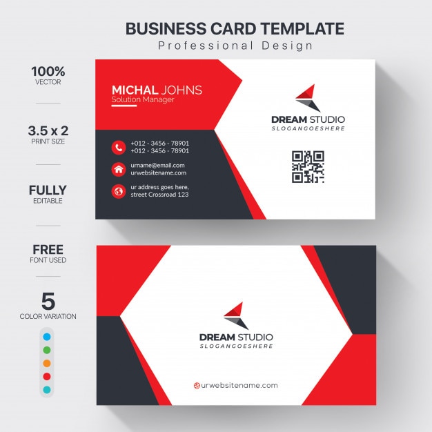Carte de visite professionnelle moderne avec détails rouges