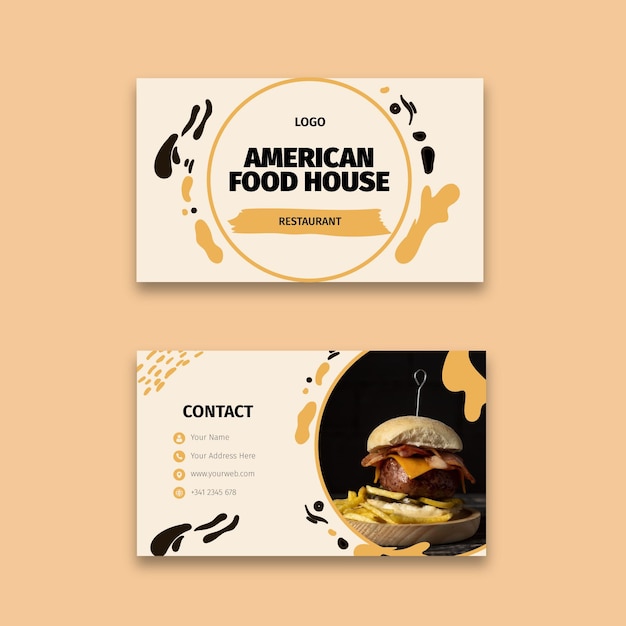Vecteur carte de visite recto-verso de cuisine américaine