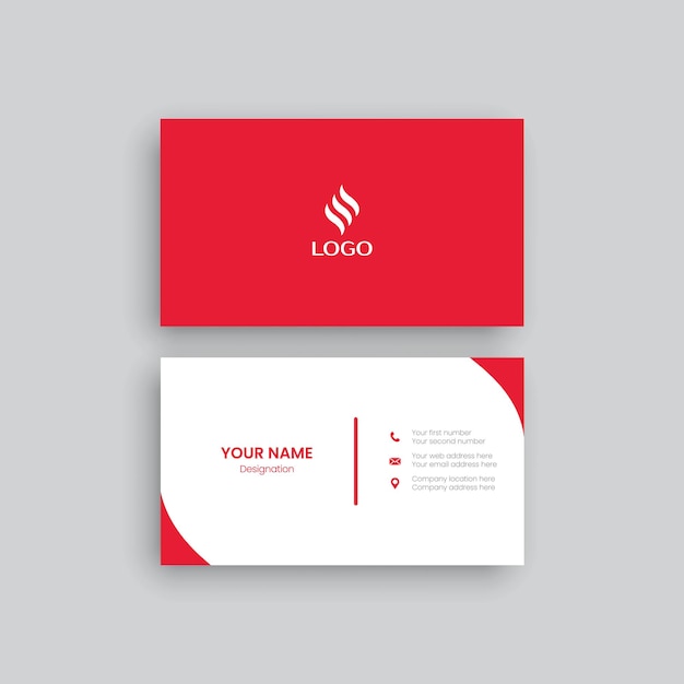 une carte de visite rouge et blanche avec un logo rouge et blanc