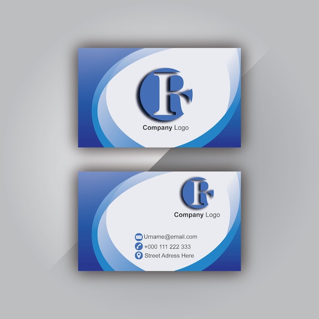 Vecteur carte de visite simple avec combinaison de couleurs bleu et blanc