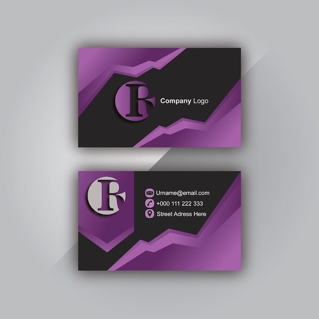 Vecteur carte de visite simple avec combinaison de couleurs violet et noir