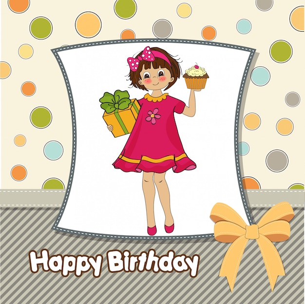 Carte De Voeux D'anniversaire Avec Fille Et Grand Cupcake