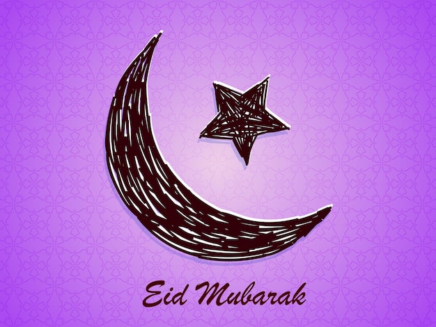 Vecteur carte de vœux au croissant de lune avec étoile sur fond de texture violette pour la fête de la communauté musulmane eid mubarak