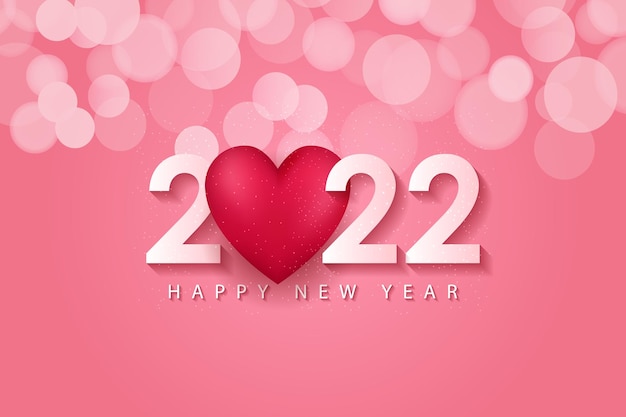 Carte de voeux de bonne année 2022 avec fond de style de texte coeur amour réaliste
