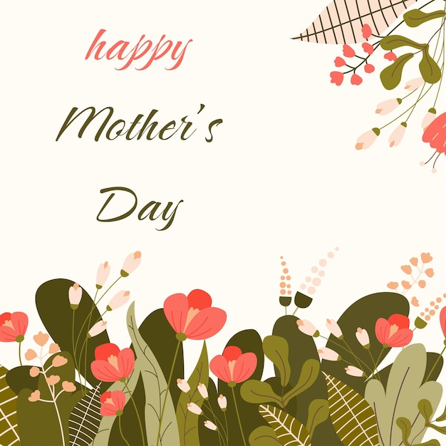 Vecteur carte de voeux de bonne fête des mères avec joli fond floral conception de bannière de printemps avec des fleurs rouges