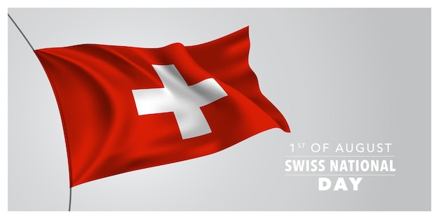 Vecteur carte de voeux de bonne fête nationale suisse, bannière, illustration horizontale.