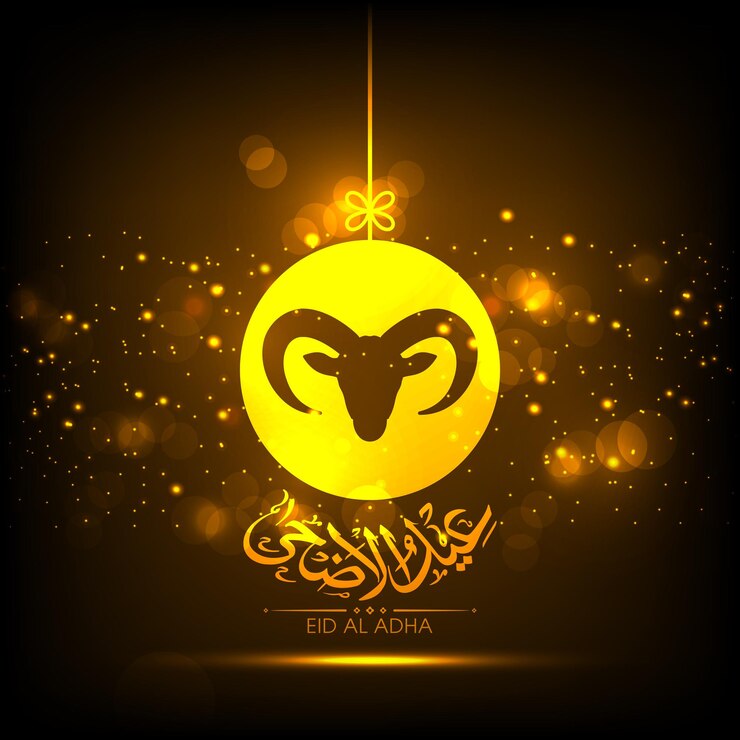 Carte de voeux de célébration de l'aïd al adha avec calligraphie arabe pour le festival musulman