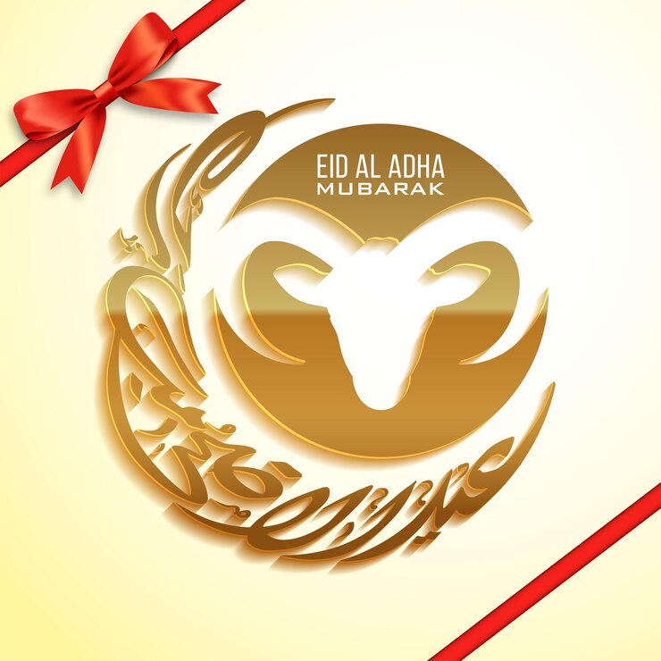 Carte de voeux de célébration eid al adha mubarak avec calligraphie arabe pour le festival musulman