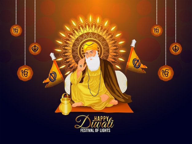 Carte de voeux de célébration de gourou nanak jayanti avec illustration vectorielle