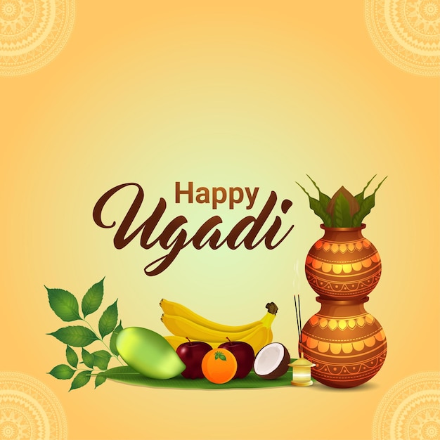 Vecteur carte de voeux de célébration ugadi heureux ou arrière-plan