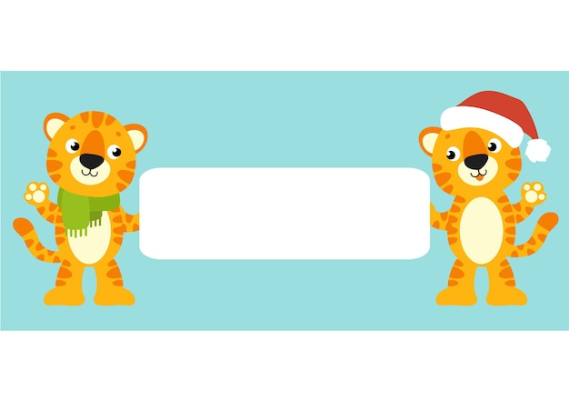 Carte De Voeux Couleur Cadeau Tiger Simbol Dans Un Bonnet De Noel Bonne Année Et Joyeux Noël