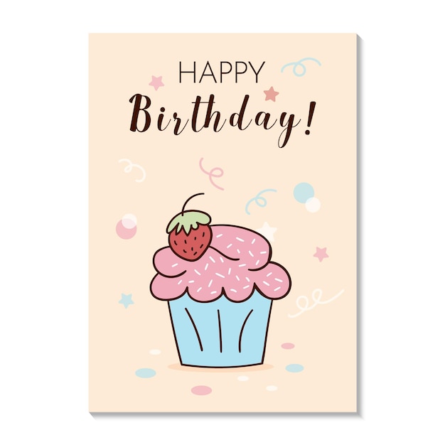 Vecteur carte de vœux avec un délicieux muffin de cupcake et une inscription dessinée à la main dans un style doodle