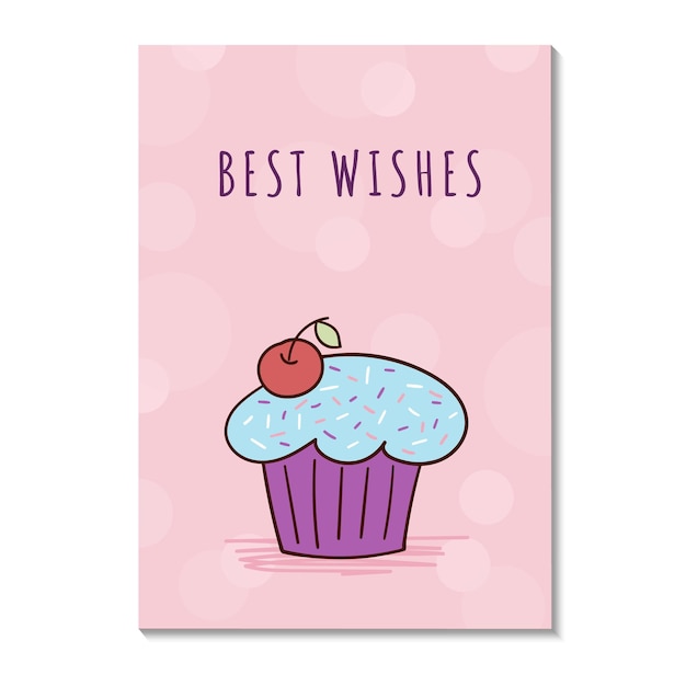 Carte De Vœux Avec Un Délicieux Muffin De Cupcake Et Une Inscription Dessinée à La Main Dans Un Style Doodle