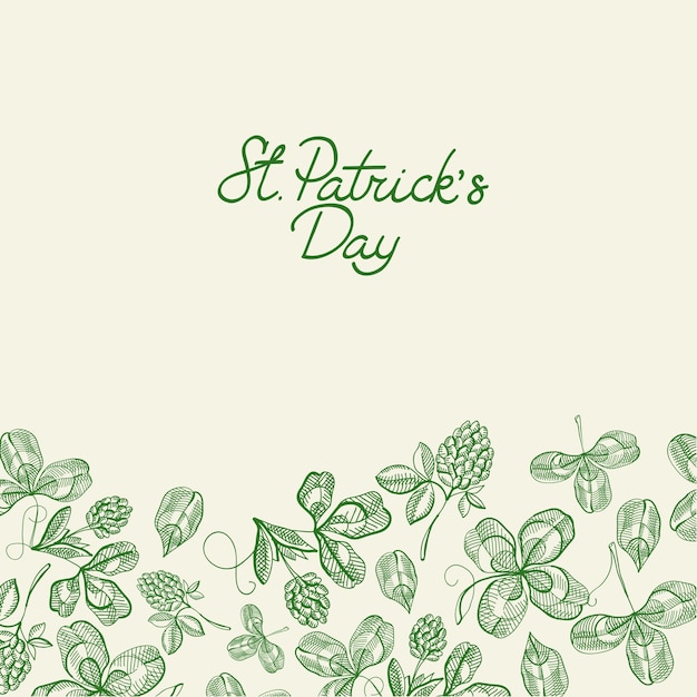 Carte De Voeux Design Décoratif Vert Et Blanc Doodle Dessinés à La Main Avec Lettrage Sur St. Patricks Day Et Hop Branches Vector Illustration