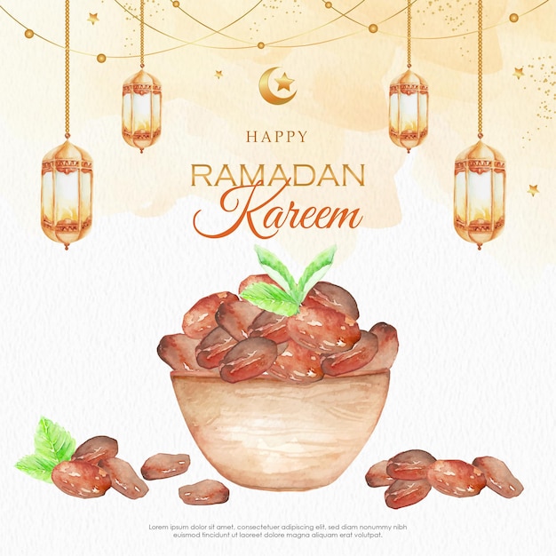 Carte De Voeux Du Ramadan Kareem Avec Dates Fruits Et Fond De Lanterne