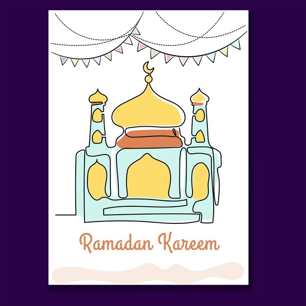 Carte De Vœux Du Ramadan De La Mosquée Avec Des Lignes Continues Dessinées à La Main Collections De Design Islamique